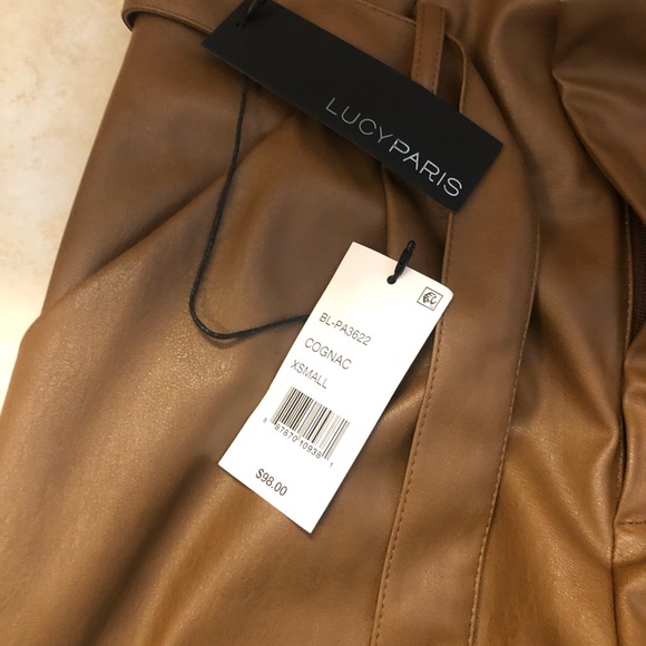 Lucy Paris size 24 coffee leather paper bag pants - Picture 2 of 3